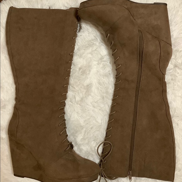 Cato Shoes - NWOB Cato Tan Lace Up Wedge Boots Size 10M